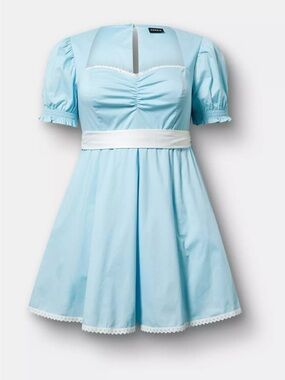 NWOT Torrid 2x Light Blue Sweetheart Puff Sleeve Babydoll Party Mini Dress